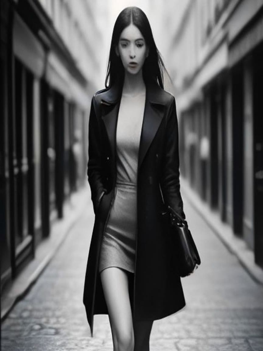 Editorial photograph of Lena M. on a Paris street
