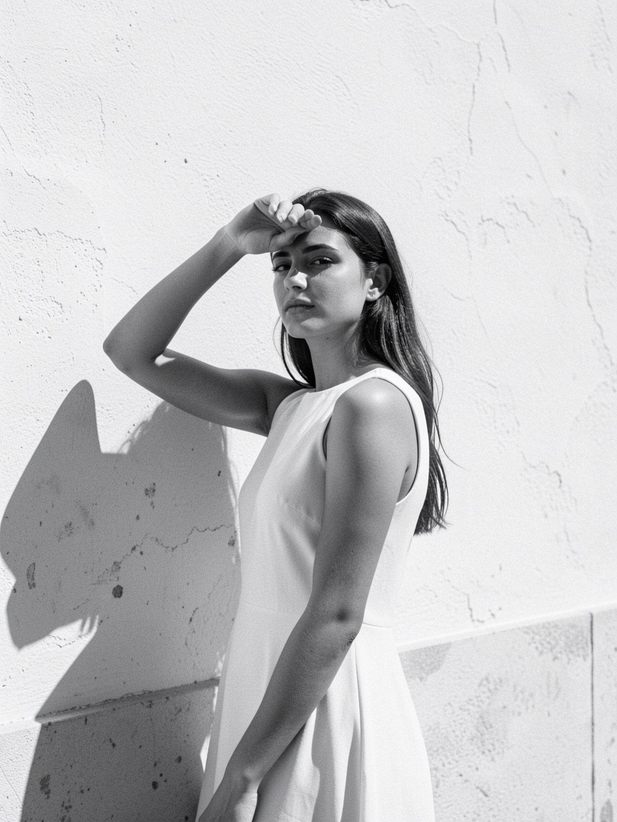 Beauty photograph of Ana R. in profile with slicked-back hair